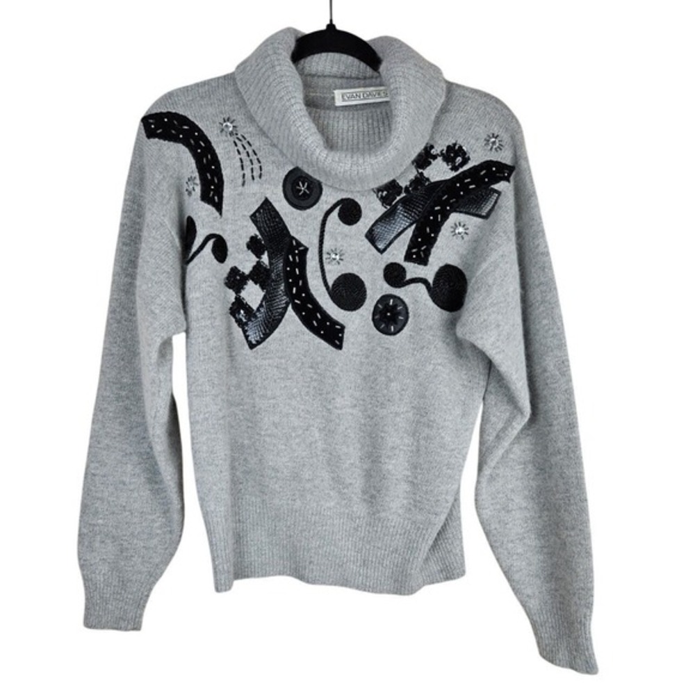 Evan‎ Davies Lambswool Angora Rabbit Blend Gray Turtleneck Art Deco Sweater M